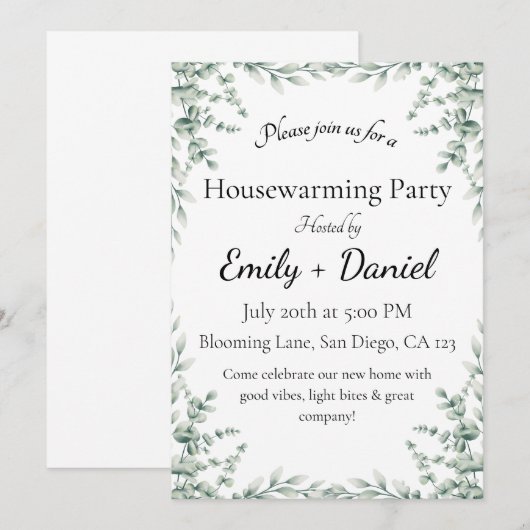 Floral summer house warming party invitation 招待状 (正面/裏面)