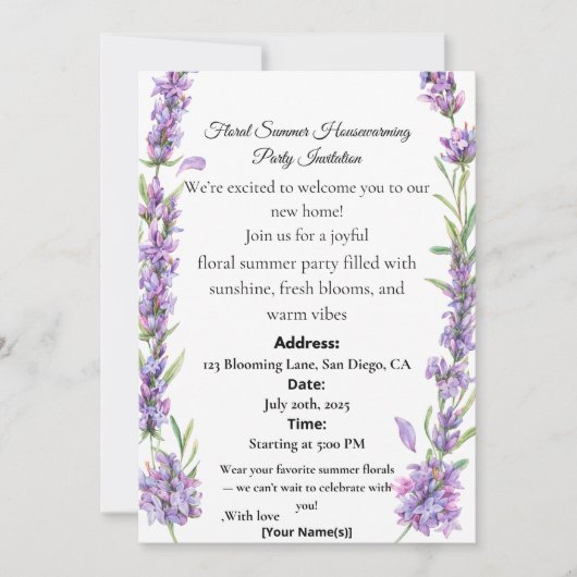 Floral Summer Housewarming Party Invitation 招待状 (正面)