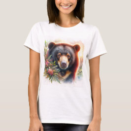 Floral Sun Bear Watercolor Illustration T-Shirt Tシャツ
