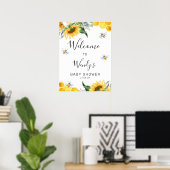 Floral Sunflower Bee Baby Shower Welcome Sign ポスター (ホームオフィス)