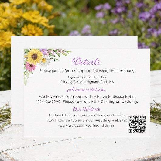 Floral Sunflower Daisy Garden Wedding Details エンクロージャーカード