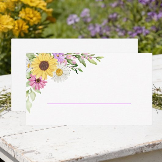 Floral Sunflower Daisy Purple Wildflower Wedding プレイスカード