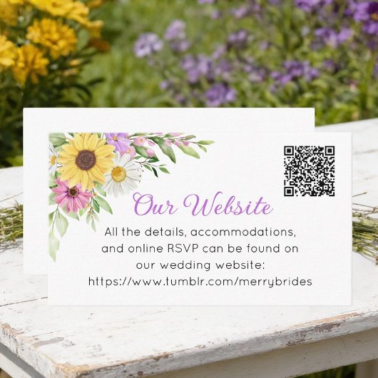 Floral Sunflower Daisy Wildflowers Wedding Website エンクロージャーカード