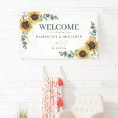 Floral Sunflower Eucalyptus Script Wedding Welcome 横断幕 (インサイチュ)