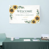 Floral Sunflower Eucalyptus Script Wedding Welcome 横断幕 (トレードショー)