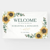 Floral Sunflower Eucalyptus Script Wedding Welcome 横断幕 (横)