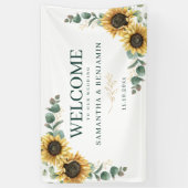 Floral Sunflower Eucalyptus Script Wedding Welcome 横断幕 (縦)