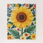 Floral Sunflower Folk Art Puzzle ジグソーパズル (縦)