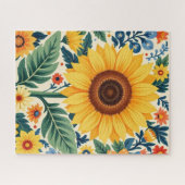 Floral Sunflower Folk Art Puzzle ジグソーパズル (横)