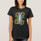 Floral Sunflower Mainecoon Cat Tシャツ (正面)