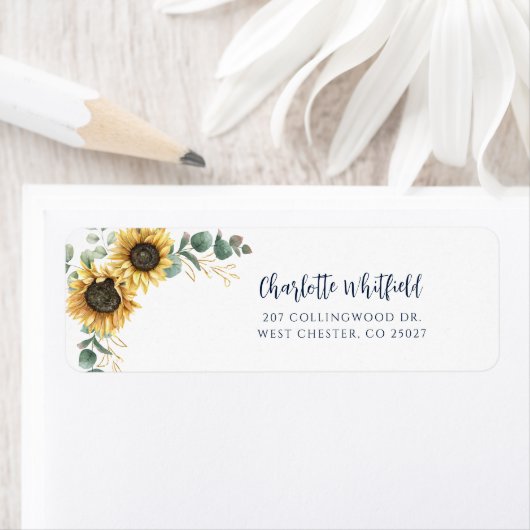 Floral Sunflower Script Return Address ラベル (インサイチュ)