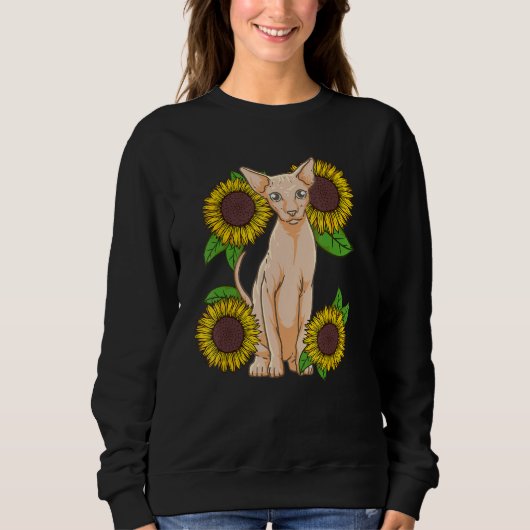Floral Sunflower Sphynx Cat Lover スウェットシャツ (正面)