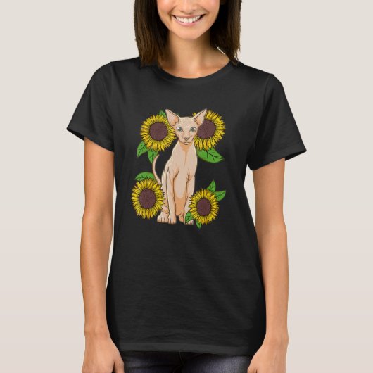 Floral Sunflower Sphynx Cat Lover Tシャツ (正面)