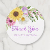 Floral Sunflower  Wildflower Wedding Thank You フェイバータグ (正面)