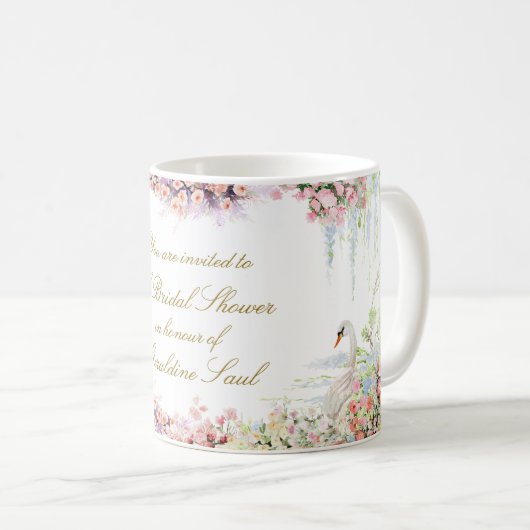 floral swan chic calligraphy bridal shower コーヒーマグカップ (正面右)