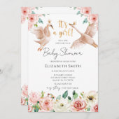 Floral Swan Princess Baby Shower 招待状 (正面/裏面)