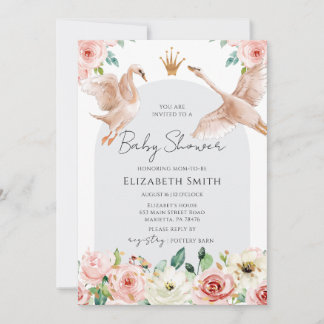 Floral Swan Princess Baby Shower 招待状