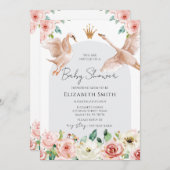 Floral Swan Princess Baby Shower 招待状 (正面/裏面)