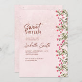 Floral Sweet 16 Party Invitation – Elegant Rustic  招待状 (正面/裏面)