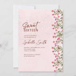 Floral Sweet 16 Party Invitation – Elegant Rustic  招待状
