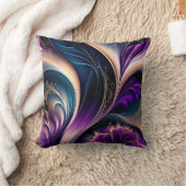 Floral Symphony - Deep Purple - Gold Abstract Art クッション (ブランケット)