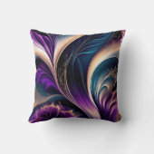 Floral Symphony - Deep Purple - Gold Abstract Art クッション (裏面)