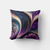 Floral Symphony - Deep Purple - Gold Abstract Art クッション (正面)