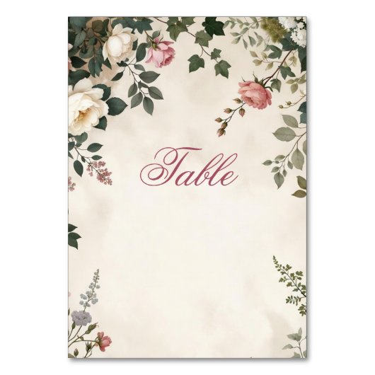 Floral Table Number Card | Blush Rose Garden Brida テーブルナンバー (正面)