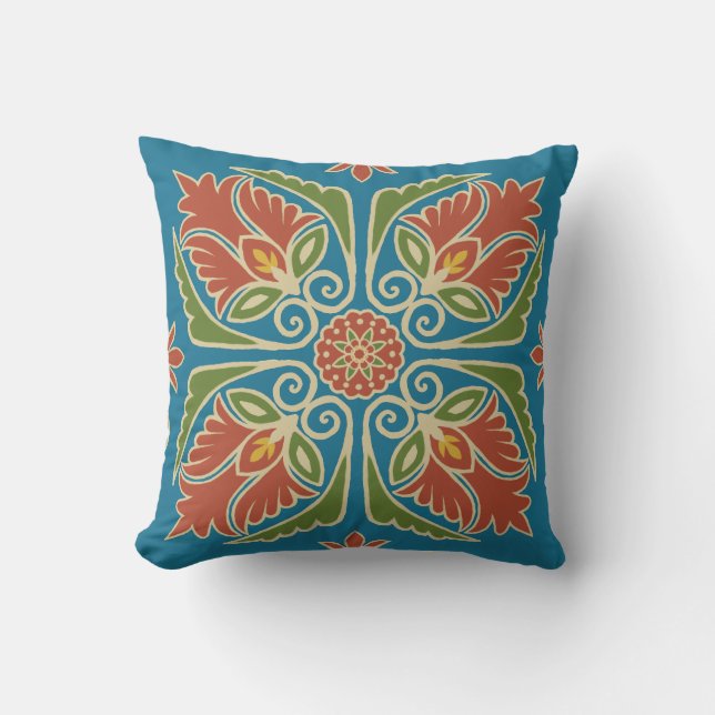 Floral Talavera Tile Outdoor Pillow アウトドアクッション (正面)