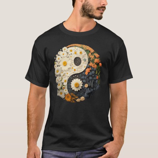 Floral Taoism Yin Yang Symbol on Flower Taijitu Yi Tシャツ (正面)