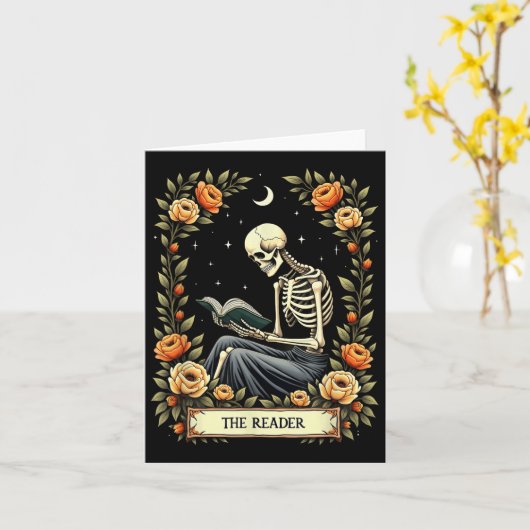 Floral Tarot Card The Reader Skeleton Reading Book カード (黄色い花)