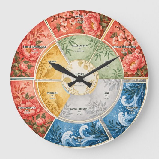 Floral TCM Organ Cycle Five Elements ラージ壁時計 (正面)