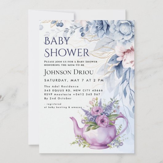 Floral Tea Party Baby Shower Invitation 招待状 (正面)