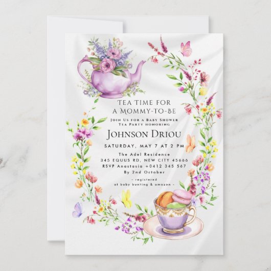 Floral Tea Party Baby Shower Invitation 招待状 (正面)