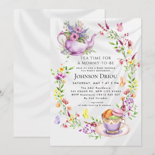 Floral Tea Party Baby Shower Invitation 招待状 (正面/裏面)