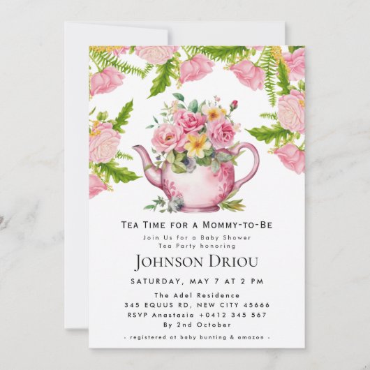 Floral Tea Party Baby Shower Invitation 招待状 (正面)
