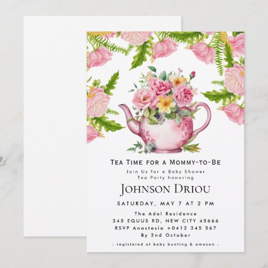 Floral Tea Party Baby Shower Invitation 招待状 (正面/裏面)