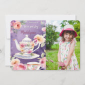 Floral Tea Party Birthday Party Photo 招待状 (正面)