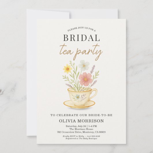 Floral Tea Party Bridal Shower 招待状 (正面)