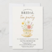 Floral Tea Party QR Code Bridal Shower 招待状 (正面)