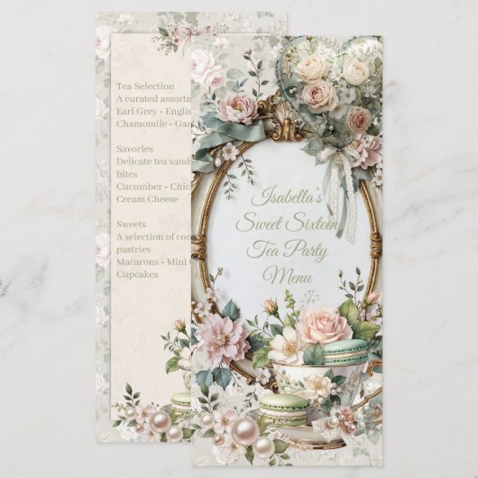 Floral Tea Party Sweet 16 Menu Card メニュー (正面/裏面)