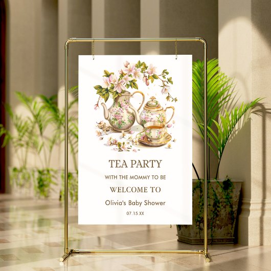 Floral Tea Party Time for Tea Baby Shower Welcome  ポスター