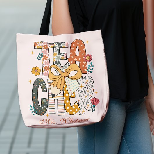 Floral Teacher Name Personalized Back to School クロスボディバッグ