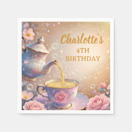 Floral Teacup & Teapot - Pastel Elegant Tea Party スタンダードカクテルナプキン