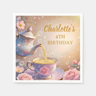 Floral Teacup & Teapot - Pastel Elegant Tea Party スタンダードカクテルナプキン