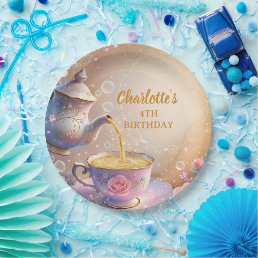 Floral Teacup & Teapot - Pastel Elegant Tea Party ペーパープレート (パーティー)