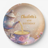 Floral Teacup & Teapot - Pastel Elegant Tea Party ペーパープレート (正面)