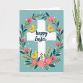 Floral Teal Bird Circle Card カード (正面)