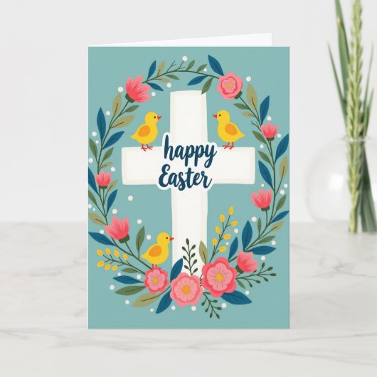 Floral Teal Bird Circle Card カード (正面)