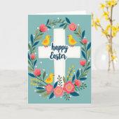 Floral Teal Bird Circle Card カード (黄色い花)